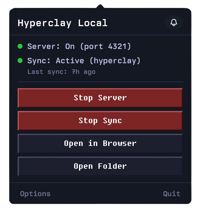 Screenshot of Hyperclay Local desktop app